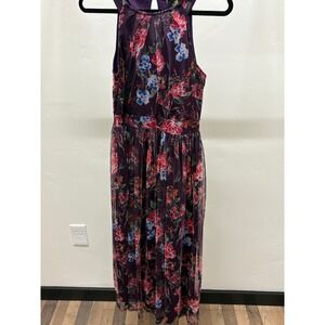 Candolite Petite Purple Floral Mesh Maxi Dress Sleeveless PM DB7359-MLP-21542RH